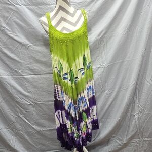 Green Asymmetrical Sundress. Hippie Boho